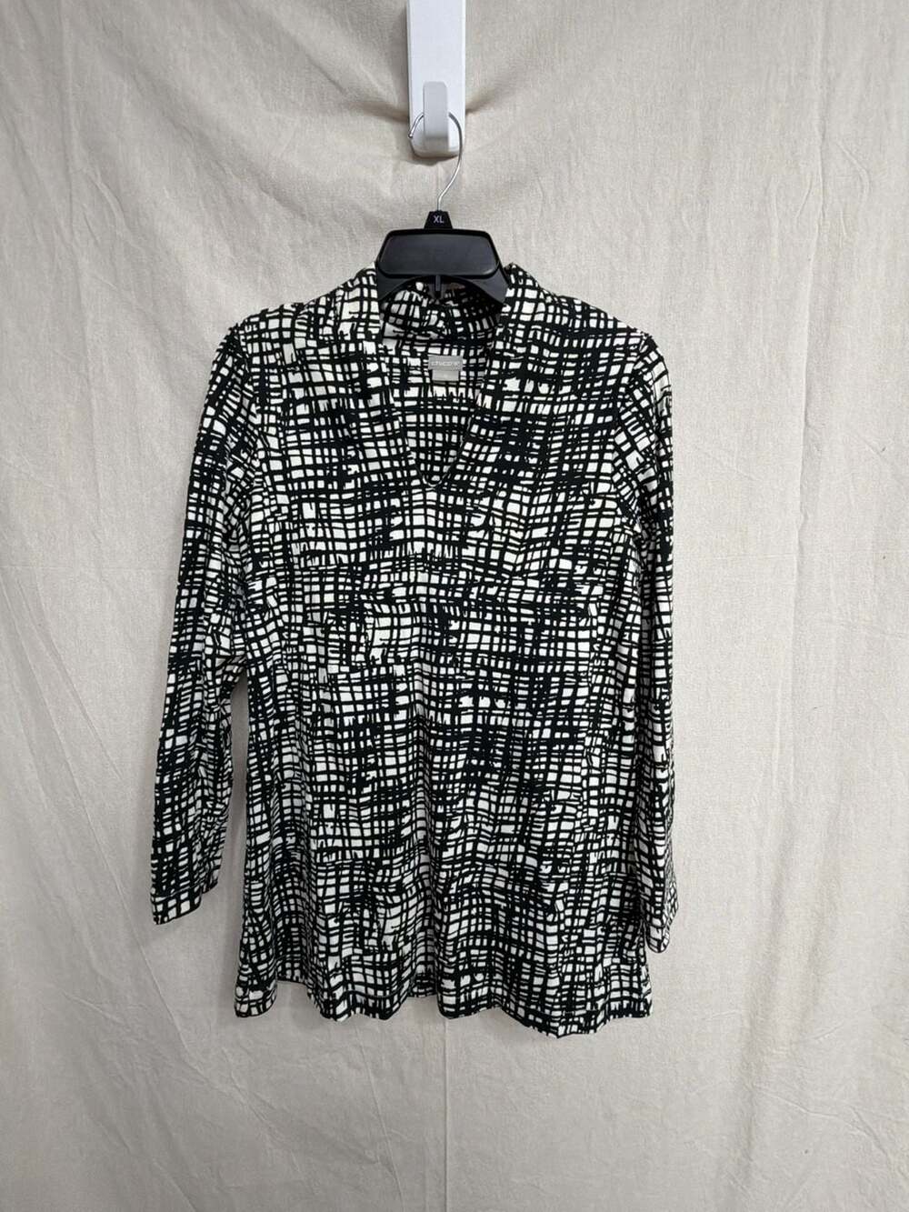 Chico's Black And White Geometric Print Pima Cotton Tunic Top